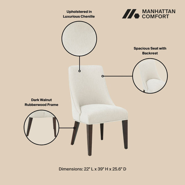 Manhattan Comfort Beever Chenille Dining Chair Set With Elegant Rubberwood Legs For Stylish Comfort And Support Cream Rubberwood Dc103-cr