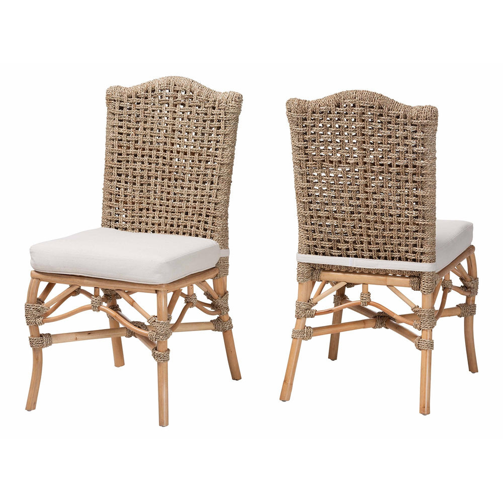 Baxton Studio Bali & Pari Nitya Handwoven Rattan Seagrass Camelback Dining Chairs Bohemian Set DC1736-Natural Seagrass-Cushion-DC