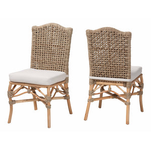 Baxton Studio Bali & Pari Nitya Handwoven Rattan Seagrass Camelback Dining Chairs Bohemian Set DC1736-Natural Seagrass-Cushion-DC