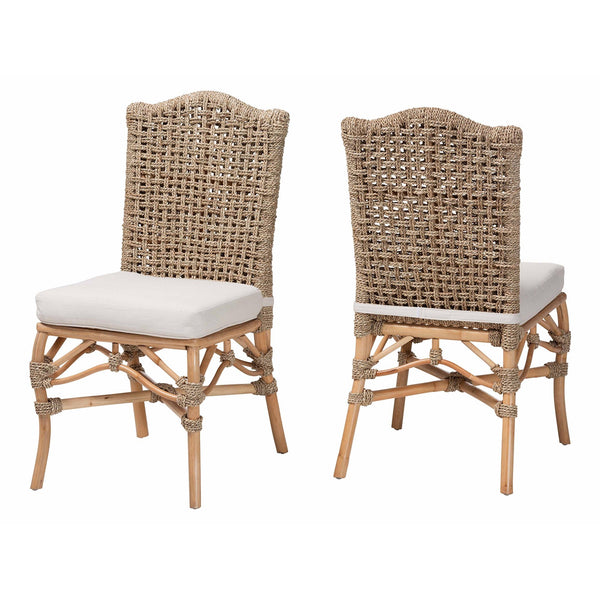 Baxton Studio Bali & Pari Nitya Handwoven Rattan Seagrass Camelback Dining Chairs Bohemian Set DC1736-Natural Seagrass-Cushion-DC