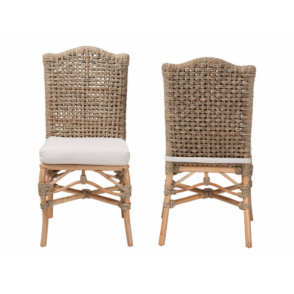 Bali & Pari Nitya Handwoven Rattan Seagrass Camelback Dining Chairs Bohemian Set