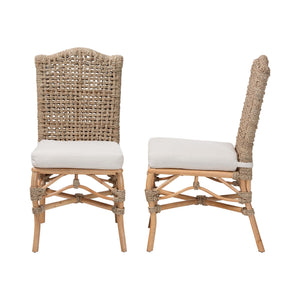 Bali & Pari Nitya Handwoven Rattan Seagrass Camelback Dining Chairs Bohemian Set