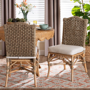 Bali & Pari Nitya Handwoven Rattan Seagrass Camelback Dining Chairs Bohemian Set
