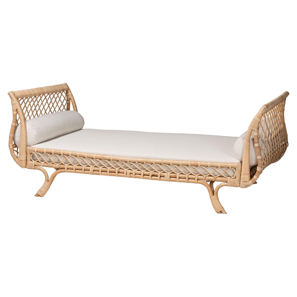 Baxton Studio Bali & Pari Philana Handcrafted Rattan Daybed with Plush Cushions for Boho Lounging DC1913-Natural-Boxed-Daybed