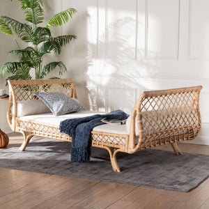 Bali & Pari Philana Handcrafted Rattan Daybed with Plush Cushions for Boho Lounging