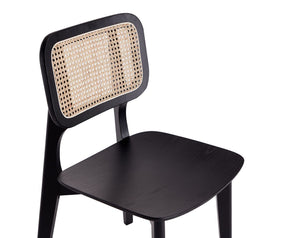 Manhattan Comfort Versailles Industry Chic Dining Chair - Set of 2 Black and Natural Cane DCCA01-BK