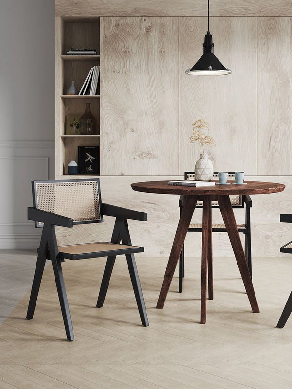 Manhattan Comfort Hamlet Industry Chic Dining Arm Chair Black and Natural Cane DCCA09-BK