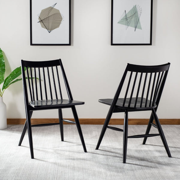 Safavieh WREN Dining Chair - Classic Spindle-Back Design, Durable Rubberwood, Sleek Finish, Set of Two Black DCH1000A-SET2