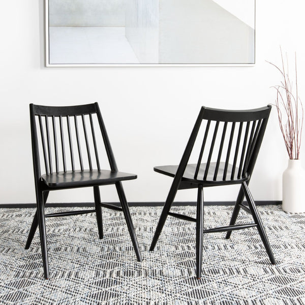 Safavieh WREN Dining Chair - Classic Spindle-Back Design, Durable Rubberwood, Sleek Finish, Set of Two Black DCH1000A-SET2