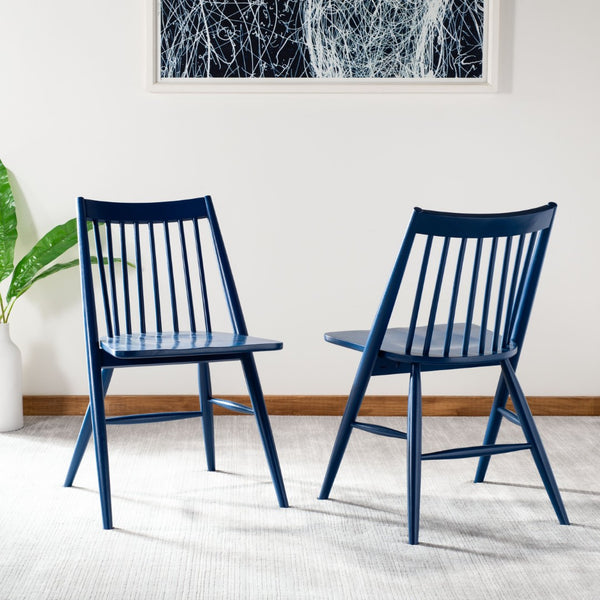 Safavieh WREN Dining Chair - Classic Spindle-Back Design, Durable Rubberwood, Sleek Finish, Set of Two Navy DCH1000E-SET2
