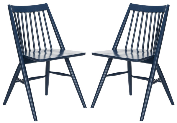 Safavieh WREN Dining Chair - Classic Spindle-Back Design, Durable Rubberwood, Sleek Finish, Set of Two Navy DCH1000E-SET2