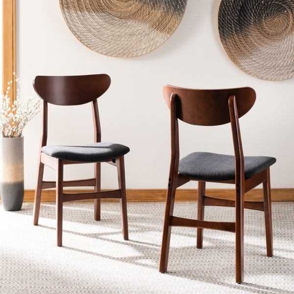 Safavieh LUCCA Retro Dining Chair - Vintage Chic Design with Plush Cushion for Stylish Dining & Comfort Walnut / Black DCH1001F-SET2