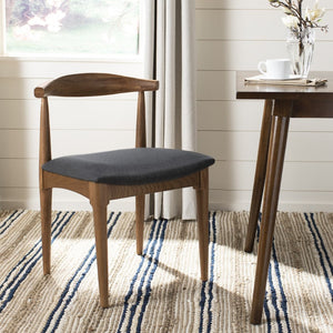 Safavieh LIONEL Retro Dining Chair Set of 2 - Mid-Century Walnut Frame with Dark Grey Cushion Comfort DCH1003A-SET2