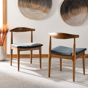 Safavieh LIONEL Retro Dining Chair Set of 2 - Mid-Century Walnut Frame with Dark Grey Cushion Comfort DCH1003A-SET2