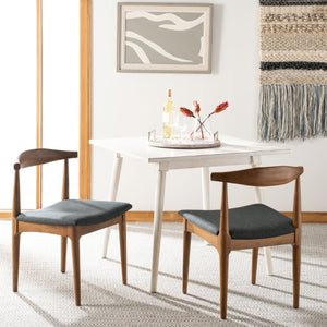 Safavieh LIONEL Retro Dining Chair Set of 2 - Mid-Century Walnut Frame with Dark Grey Cushion Comfort DCH1003A-SET2