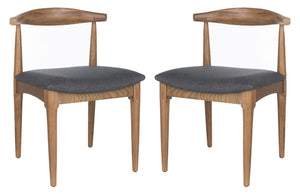 Safavieh LIONEL Retro Dining Chair Set of 2 - Mid-Century Walnut Frame with Dark Grey Cushion Comfort DCH1003A-SET2