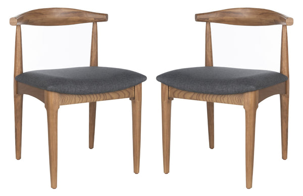 Safavieh LIONEL Retro Dining Chair Set of 2 - Mid-Century Walnut Frame with Dark Grey Cushion Comfort DCH1003A-SET2