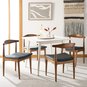Safavieh LIONEL Retro Dining Chair Set of 2 - Mid-Century Walnut Frame with Dark Grey Cushion Comfort DCH1003A-SET2