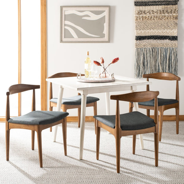 Safavieh LIONEL Retro Dining Chair Set of 2 - Mid-Century Walnut Frame with Dark Grey Cushion Comfort DCH1003A-SET2