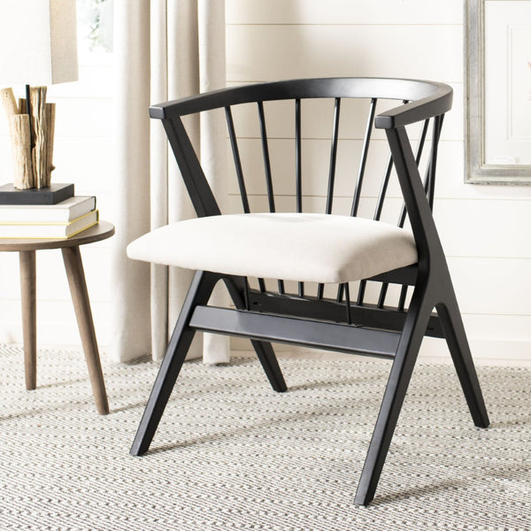 Safavieh NOAH Spindle Dining Chair Set of 2 - Sleek Black Frame with Beige Cushion for Modern Elegance DCH1004A-SET2