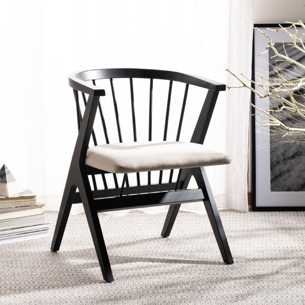 Safavieh NOAH Spindle Dining Chair Set of 2 - Sleek Black Frame with Beige Cushion for Modern Elegance DCH1004A-SET2
