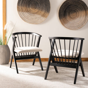 Safavieh NOAH Spindle Dining Chair Set of 2 - Sleek Black Frame with Beige Cushion for Modern Elegance DCH1004A-SET2