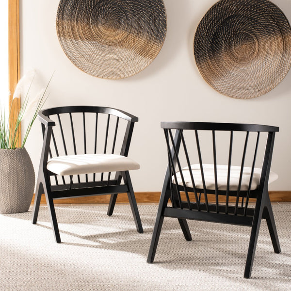 Safavieh NOAH Spindle Dining Chair Set of 2 - Sleek Black Frame with Beige Cushion for Modern Elegance DCH1004A-SET2