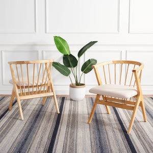 Safavieh NOAH Spindle Dining Chairs Set of 2 - Natural Wood with Beige Cushions for Stylish Comfort DCH1004B-SET2