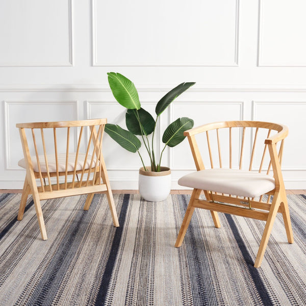 Safavieh NOAH Spindle Dining Chairs Set of 2 - Natural Wood with Beige Cushions for Stylish Comfort DCH1004B-SET2