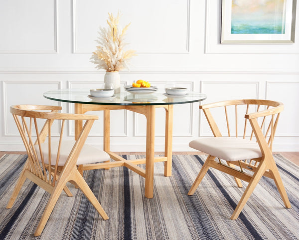 Safavieh NOAH Spindle Dining Chairs Set of 2 - Natural Wood with Beige Cushions for Stylish Comfort DCH1004B-SET2