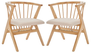 Safavieh NOAH Spindle Dining Chairs Set of 2 - Natural Wood with Beige Cushions for Stylish Comfort DCH1004B-SET2