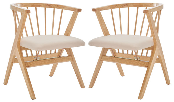 Safavieh NOAH Spindle Dining Chairs Set of 2 - Natural Wood with Beige Cushions for Stylish Comfort DCH1004B-SET2