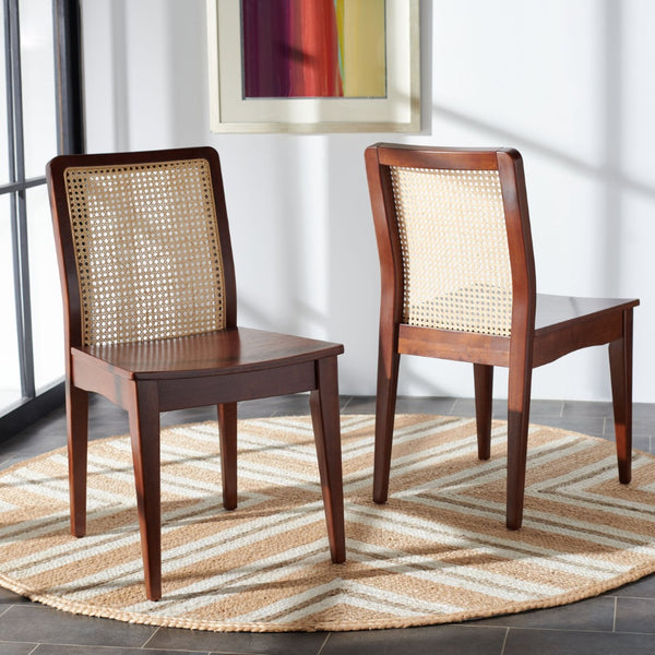 Safavieh BENICIO RATTAN DINING CHAIR SET OF TWO - Coastal-Modern Design for Stylish Dining Spaces and Cafés Dark Brown / Natural DCH1005A-SET2