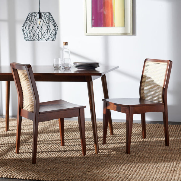 Safavieh BENICIO RATTAN DINING CHAIR SET OF TWO - Coastal-Modern Design for Stylish Dining Spaces and Cafés Dark Brown / Natural DCH1005A-SET2