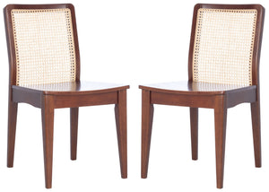 Safavieh BENICIO RATTAN DINING CHAIR SET OF TWO - Coastal-Modern Design for Stylish Dining Spaces and Cafés Dark Brown / Natural DCH1005A-SET2