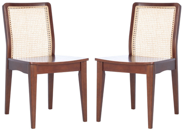 Safavieh BENICIO RATTAN DINING CHAIR SET OF TWO - Coastal-Modern Design for Stylish Dining Spaces and Cafés Dark Brown / Natural DCH1005A-SET2