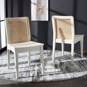 Safavieh BENICIO RATTAN DINING CHAIR SET OF TWO - Coastal-Modern Design for Stylish Dining Spaces and Cafés White / Natural DCH1005B-SET2