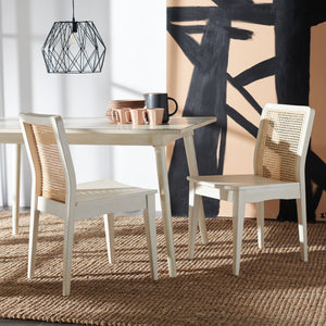 Safavieh BENICIO RATTAN DINING CHAIR SET OF TWO - Coastal-Modern Design for Stylish Dining Spaces and Cafés White / Natural DCH1005B-SET2