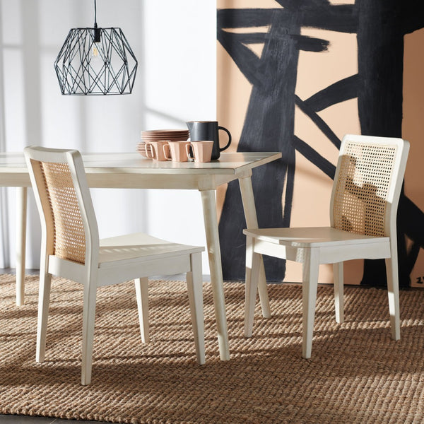 Safavieh BENICIO RATTAN DINING CHAIR SET OF TWO - Coastal-Modern Design for Stylish Dining Spaces and Cafés White / Natural DCH1005B-SET2