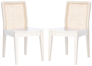 Safavieh BENICIO RATTAN DINING CHAIR SET OF TWO - Coastal-Modern Design for Stylish Dining Spaces and Cafés White / Natural DCH1005B-SET2