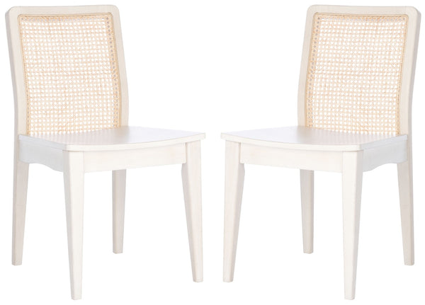 Safavieh BENICIO RATTAN DINING CHAIR SET OF TWO - Coastal-Modern Design for Stylish Dining Spaces and Cafés White / Natural DCH1005B-SET2