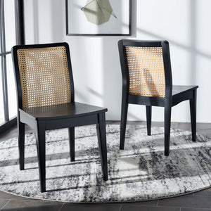 Safavieh BENICIO RATTAN DINING CHAIR SET OF TWO - Coastal-Modern Design for Stylish Dining Spaces and Cafés Black / Natural DCH1005C-SET2