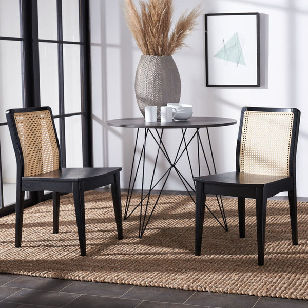 Safavieh BENICIO RATTAN DINING CHAIR SET OF TWO - Coastal-Modern Design for Stylish Dining Spaces and Cafés Black / Natural DCH1005C-SET2