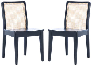 Safavieh BENICIO RATTAN DINING CHAIR SET OF TWO - Coastal-Modern Design for Stylish Dining Spaces and Cafés Black / Natural DCH1005C-SET2