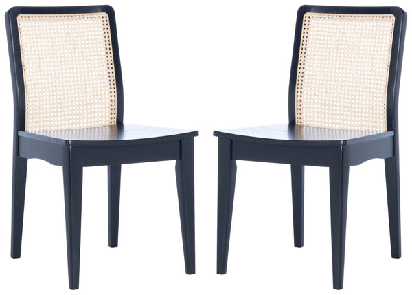 Safavieh BENICIO RATTAN DINING CHAIR SET OF TWO - Coastal-Modern Design for Stylish Dining Spaces and Cafés Black / Natural DCH1005C-SET2
