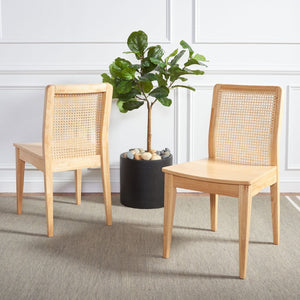 Safavieh BENICIO RATTAN DINING CHAIR SET OF TWO - Coastal-Modern Design for Stylish Dining Spaces and Cafés Natural DCH1005D-SET2