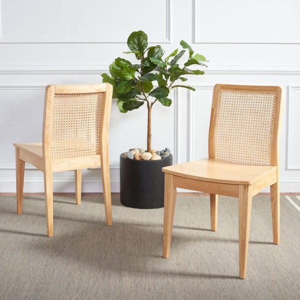 Safavieh BENICIO RATTAN DINING CHAIR SET OF TWO - Coastal-Modern Design for Stylish Dining Spaces and Cafés Natural DCH1005D-SET2