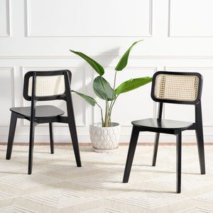 Safavieh LUZ Cane Dining Chair - Mid-Century Modern Design with Chic Cane Backrest for Stylish Dining Spaces Black / Natural DCH1006B-SET2