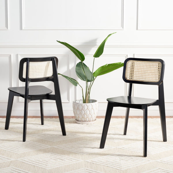 Safavieh LUZ Cane Dining Chair - Mid-Century Modern Design with Chic Cane Backrest for Stylish Dining Spaces Black / Natural DCH1006B-SET2