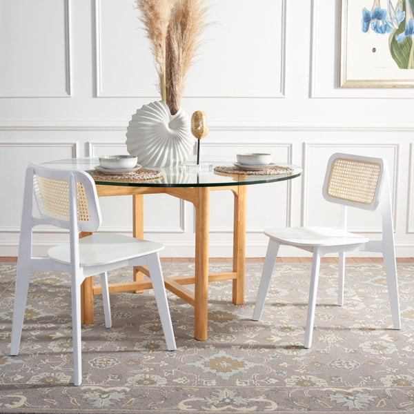 Safavieh LUZ Cane Dining Chair - Mid-Century Modern Design with Chic Cane Backrest for Stylish Dining Spaces White / Natural DCH1006C-SET2